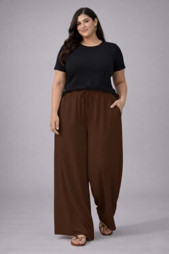 Image of KOTTY Women's Plus Size Wide Leg Pants with Elastic Waist Relaxed Fit Comfortable Casual Travel Wear Style