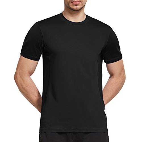 Ogeenier Men's Quick Dry Short Sleeve Athletic T-Shirt Mesh Running Workout Shirts,Black,XXL
