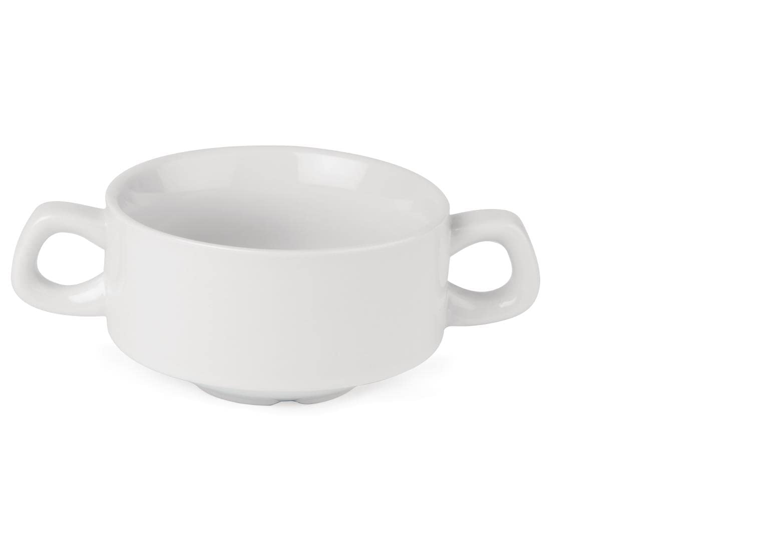 Olympia Athena Hotelware Stacking White Handled Soup Bowls 290ml / 10 1/4 ounce, Pack of 12, Diameter: 107mm / 4 1/4 inch, Chip Resistant Porcelain, Catering and Restaurant Grade | CF369