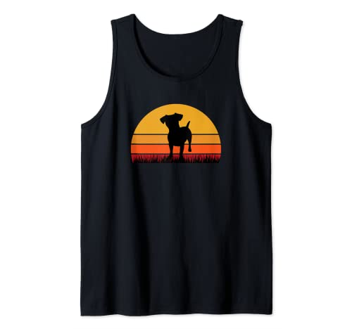 Jack Russell Terrier Perro Pet Atardecer Vintage Retro Negro Camiseta sin Mangas