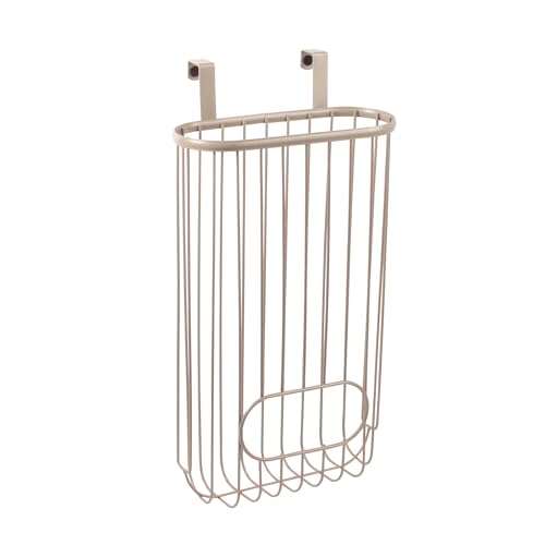 Spectrum Diversified Ashley Over The Cabinet Plastic Bag Holder (Satin Nickel Powder Coat) - Grocery & Recycling Bag Dispenser for Kitchen, Bathroom, Under Sink, Home, & Apartment Organization