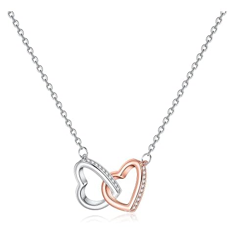 Collar TINGN para Madre e Hija de 14k Oro Blanco con Corazones Entrelazados Cover