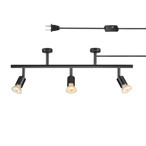 Globe Electric Plug-in Track Lighting, 3-Light Adjustable Track Bar, Matte Black 22-Inch Fixture with 15-Foot Cord, Modern Ceiling Light for Apartments & Rentals