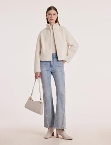 White Faux Fur Winter Coat for Women Short Stand Collar Eco-Friendly Fur Jacket Open Front3