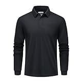 [KEFITEVD] ポロシャツ メンズ 長袖 胸ポケット付き ゴルフ シャツ ストレッチ スポーツウェア 速乾 仕事着 ビジネス ポロ ロンティー ゴルフウェア 春服 ブラック L