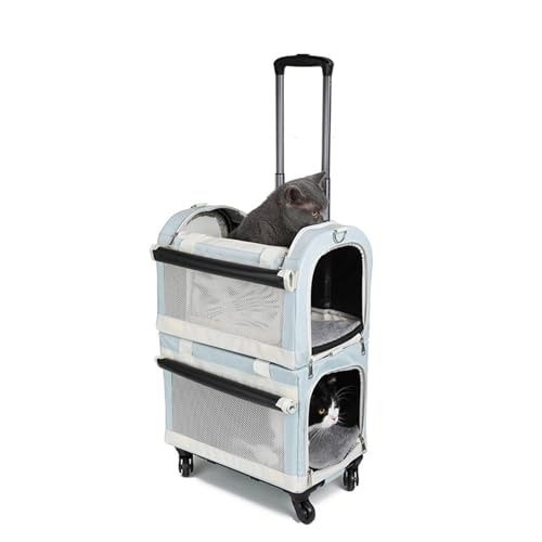 キャリーバッグペット 2匹 分離可 ペット用 メッシュ 軽量 通気 快適 安定性 外出用 移動用 災害 車載 ペット用品 猫用キャリーバッグ 猫/犬/うさぎ用小屋 通気 頑丈耐久 引っ掻き傷に強い 上下 2 段構造