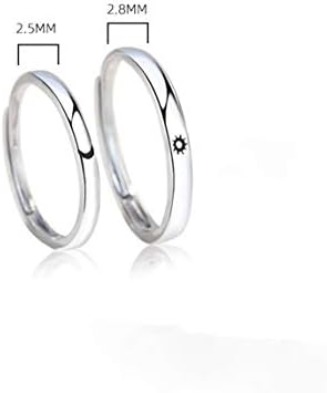 Sun and Crescent Moon Couple Rings Sterling Silver 925 Adjustable Minimalist Promise Engagement Wedding Ring Finger Band Sets Dainty Jewelry Gifts for Him and Her