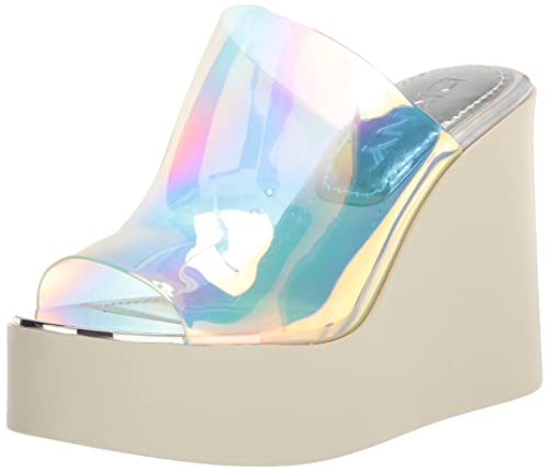 DKNY Women's Pen Wedge Sandal with Clear Strap Flat