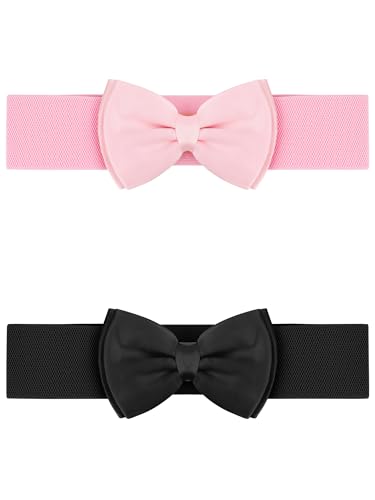 Allegra K Women's 2Pcs Bowknot Elastic Belts, 2.4