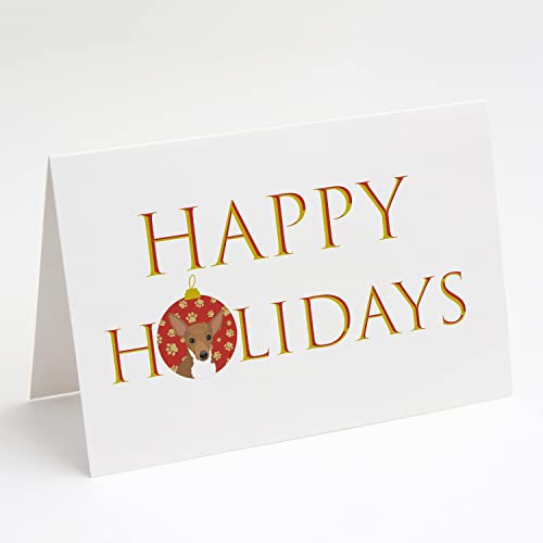 Caroline's Treasures CK9170GCA7P Chihuahua Chocolate and White #1 Happy Holidays Greeting Cards and Envelopes Pack of 8 Blank Cards with Envelopes Whimsical A7 Size 5x7 Blank Note Cards