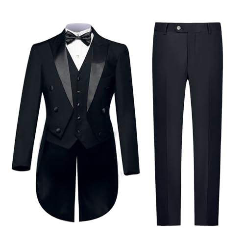 Mens Suits 3 Piece Slim Fit,Men's Tailcoat Suit Single Breasted Swallow Tail Coat for Proms,Wedding,Concert,Black,2XL