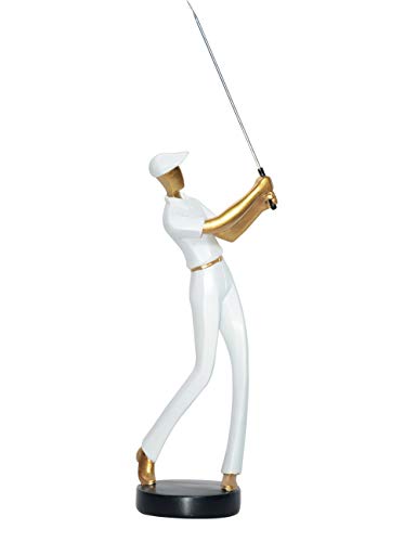 Amoy-Art Golf Figura Escultura Golfista Decorativa Regalo Estatua Hecho a Mano Decoración del Hogar Souvenir Caja de Regalo Pintura Segura para Niños Poliresina Blanco 24cmH