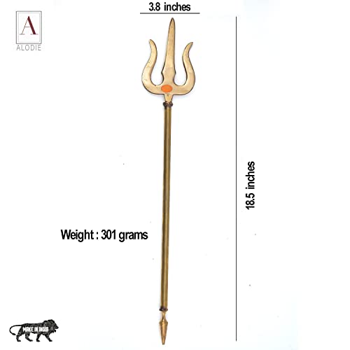 Image of ALODIE - Brass Trishul on Stand | Shiva's | Mahadev's Energized Brass Pooja Trishul with Stand for Pooja Room | Decorative Showpiece Figurine | Items for Room (3.8Wx18.5H INCHES)