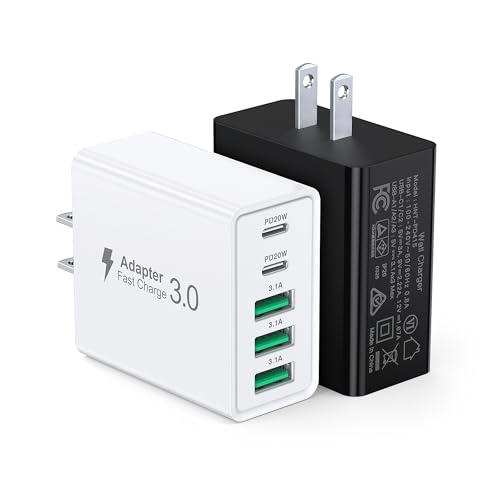 Image of [2-Pack] USB C Wall Charger, 50W USB C Charger Block 5-Port PD Fast Charging Blocks + QC Power Adapter Brick Cube Multiport USB A Plug,Type C Cube for iPhone 17 /16 /15 /14 /13 /12 /Pro,Samsung,for Switch