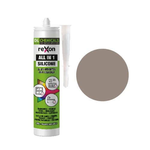 REXON Universeller Silikonkitt - Taupe - Sanitär/Bad & Küche/Fliesen/Bau - Außen und Innen - Geeignet für Holz, Stein und Glas (290 ml)