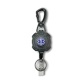 EMS, EMT, Paramedic/Medic Heavy Duty Medical Badge Reel Star of Life. 360° Swivel Carabiner Clip. 32.5” Steel Cable/Rope with Key Ring & ID Strap. 8 oz Weight