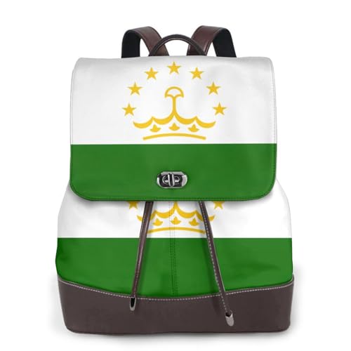 Sac à dos en cuir Noir avec grand compartiment pc imprimé Tadjikistan