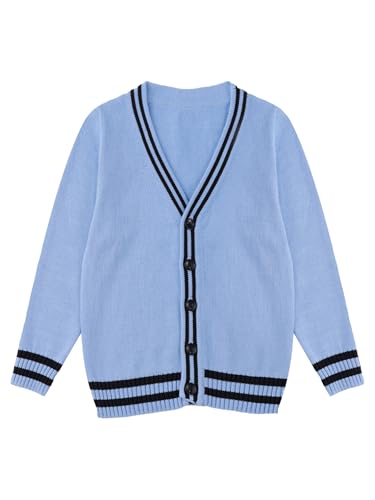 easyforever Kids Boys Girls School Uniform Cardigan Sweater Striped Trim V Neck Button Down Knitted Coat Casual Outwear4