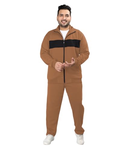 Image of CHKOKKO Mens Plus Size High Neck Winter Tracksuit Full Zip Jacket with Elastic Waist Lower Warm Soft Jogging Suit Activewear Set for Gym Running and Casual Wear