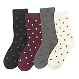 Ksriylm 4 Pairs Women's Retro Dots Socks for Women, Cute Women’s Crew Polka Dot Vintage Sock Tube Ankle for Women Dress Cotton Knits Pom Pomsock (White,Grey,Black,Red)