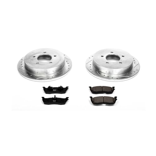 Image of PowerStop Rear Brake Kit for Ford Expedition 1997-00 |F-150 1999-00 |Lincoln Navigator 1998-00 - Drilled and Slotted Disc Rotors with Carbon-Fiber Ceramic Brake Pads Replacement, K1872