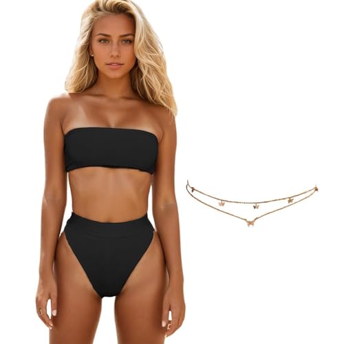 FFWTPY Conjuntos de Bikinis para Mujer Traje de Baño Bandeau Cintura Alta Bikini Traje Push up Bañador de Dos Piezas Natación Playa Verano Elegante Tanga
