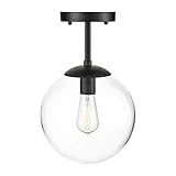 Light Society Tesler Globe Semi Flush Mount Ceiling Light, Clear Glass with Black Finish, Contemporary Mid Century Modern Style Lighting Fixture (LS-C176-BK-CL)