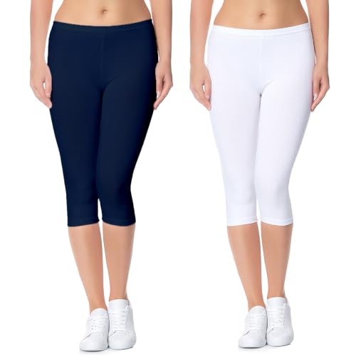 Image of Women's 3 /4 Calf-Length Leggings - Stretchable Cotton Blend, Comfortable Everyday Wear Pack of 2