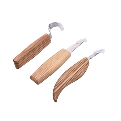 SEWACC 3-piece Wood Tool Set Stainless Steel Paring Scraper Hook for Spoon Woodworking Art Craft Plastic Case