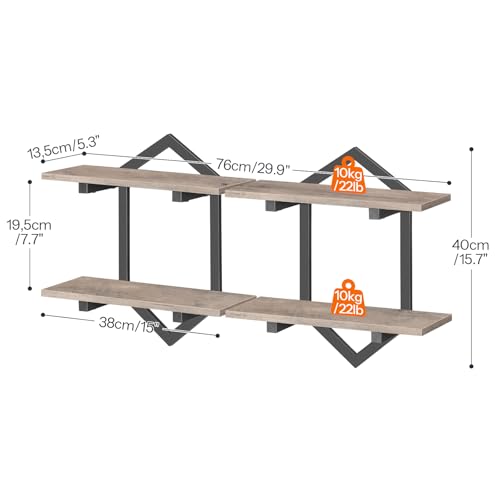 Image of HOOBRO Floating Shelves, 15 Inch Wall Shelf Set of 2, Wall Mounted Storage Shelves 2-Tier, Hanging Bathroom Shelves, for Living Room, Bedroom, Bathroom, Kitchen, Greige and Black BG13BJP201