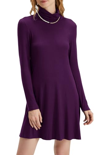 Image of KEEDONE Women's Long Sleeve Turtleneck Casual Loose T-Shirt Dresses