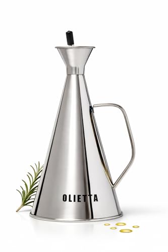 Olietta Bouteille à Huile d’olive avec Bec Verseur Anti-Gouttes en Acier Inoxydable 500 ml 0,5 Litre – Huilier idéal pour verser l’huile –...