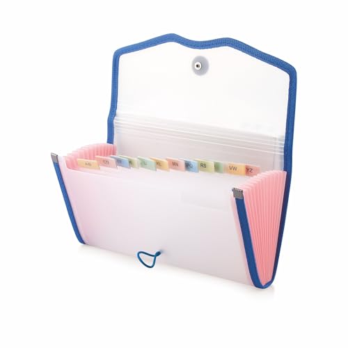 Image of Polen Expanding Cheque Book Holder Case, 13 Pocket Transparent Passbook Holder /Bill Folder /Passport /Memo Card /Cash Storage Pouch Organizer with Elastic Closure.(Blue)