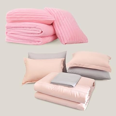 Smoofy Fluffy Queen Comforter Set 3 Pieces - Pink Fleece Fluffy Comforter & Blush Queen Comforter Set with Sheets 7 Pieces Bed in a Bag Queen for All Seasons Cover