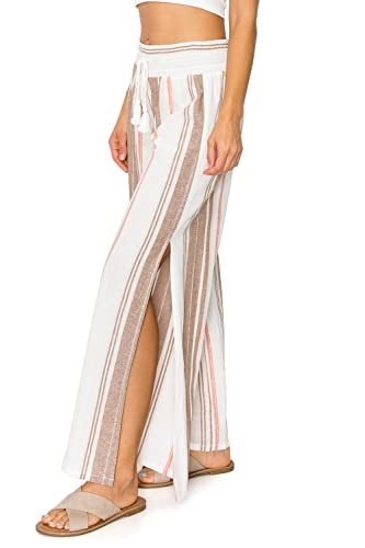 Cali1850 Women's Casual Linen Pants - Smocked Waist Oceanside Lounge Beach Trousers with Pockets2