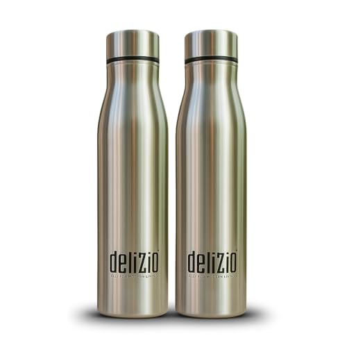 Image of KEMP DELIZIO Edition Stainless Steel Fridge Water Bottle 1000 ML | 1 L | Single Walled | Office | Gym | Travelling | Leak Proof LID | ECO Friendly | BPA Free | for Adult, Kids (COLA-2 Pack)