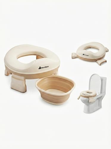 Image of Foldable Travel Baby Potty Training Seat for Boys & Girls with Handles & Detachable Bowl, Toddler Potty Chair with Anti-Slip Base, BPA-Free, Unisex, Coffee