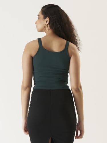 Image of PRETTIFY Green Solid Cotton Blend Crop Top