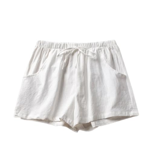 Short décontracté en lin pour femme blanc taille haute en coton respirant taille L