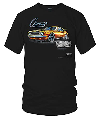 Wicked Metal Camaro Gear - Get in, Hold On - 1967 Camaro tee Shirts, Large, Black