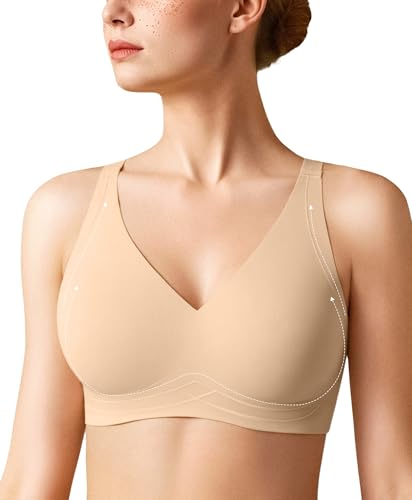 Popilush Seamless Bras for Women - Wireless Comfortable Push Up Bralettes Full Coverage Bra Support Bra Deep V Everyday Bras