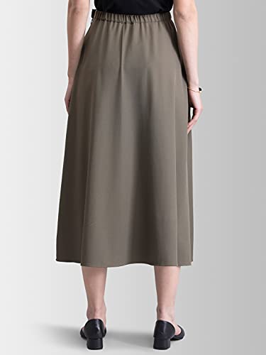 Image of FableStreet Women's Polyester A Line Midi Skirt (Olive) (28) (SK055OLIV-28)