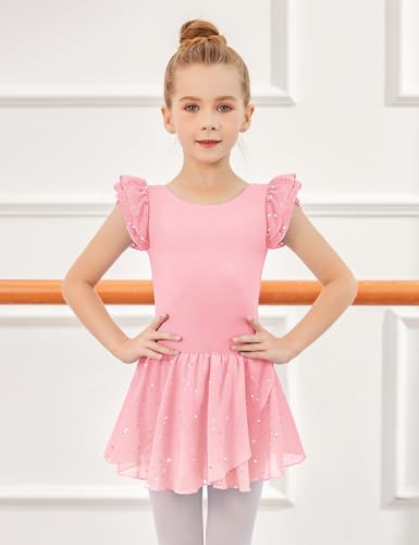 Arshiner Girls Ruffle Sleeve Ballet Dance Dress Tutu Skirted Leotard2