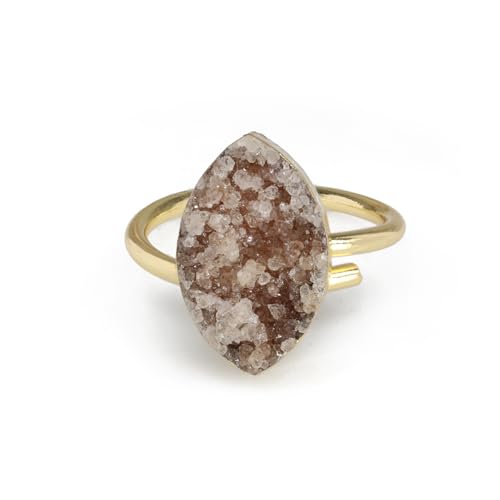 Dazzle Appeal Anillo de oro y plata con piedra semipreciosa natural de cristal crudo drusa, 10 x 16 mm, Piedra preciosa., Ágata