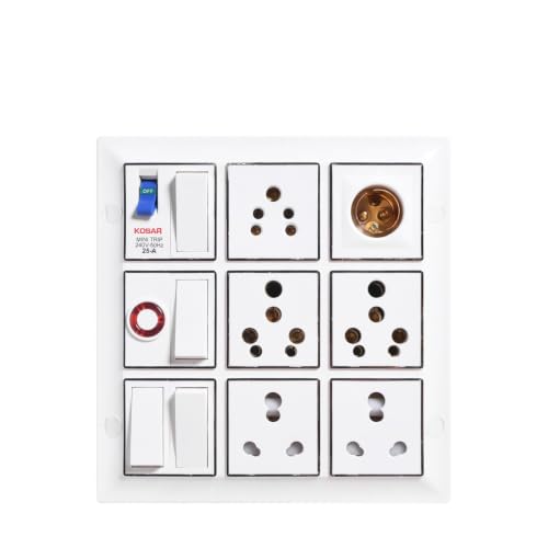 Image of Elegant Casa 16 Amp Electric Extension Board, White, 220V | PTC Connector, Heavy Duty Multi Sockets, Switches and MCB, High Power 2500W , No Cable Cord With Internal Wiring