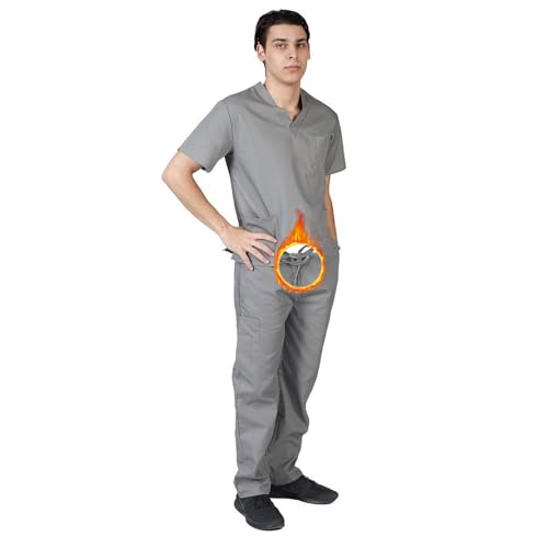 M&M SCRUBS Men Scrub Set Medical Scrub Top and Pants M Grey