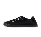 Soda Flat Women Shoes Linen Canvas Slip On Sneakers Lace Up Style Loafers Zig-S All Black 7.5