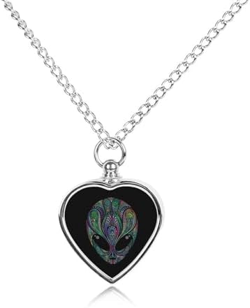 Psychedelic Alien Head Print Cremation Jewelry Urn Necklace for Dog Pet Ashes Heart Pendant Memorial Ashes Keepsake