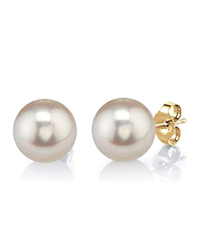 THE PEARL SOURCE 14K Gold 10-11mm AAAA Quality Round White Freshwater Cultured Pearl Stud Earrings for Women