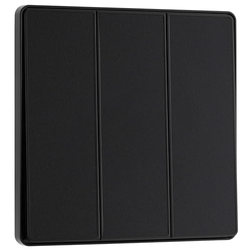 Image of BG Electrical Triple Wall Light Switch, 2-Way, Edge-to-Edge Rockers, Screwless Appearance, Round Edges, Evolve, Matt Black, 20A, 16AX, PCDMB43EB